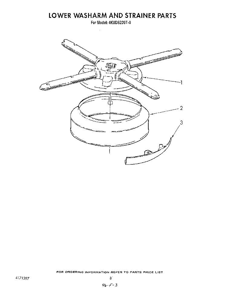 LOWER WASHARM AND STRAINER Diagram and Parts List for 4KUDS220T0  KitchenAid Dishwasher