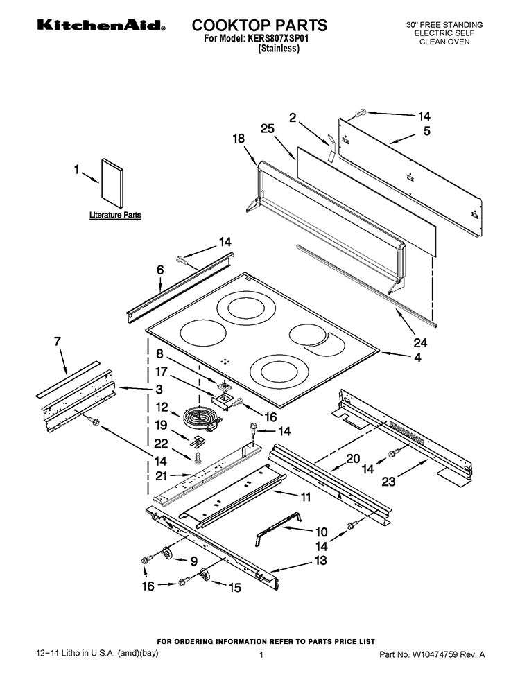 COOKTOP PARTS Diagram and Parts List for KERS807XSP01  KitchenAid Range