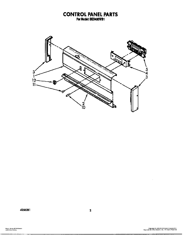 CONTROL PANEL Diagram and Parts List for BES430WW1  Roper Range