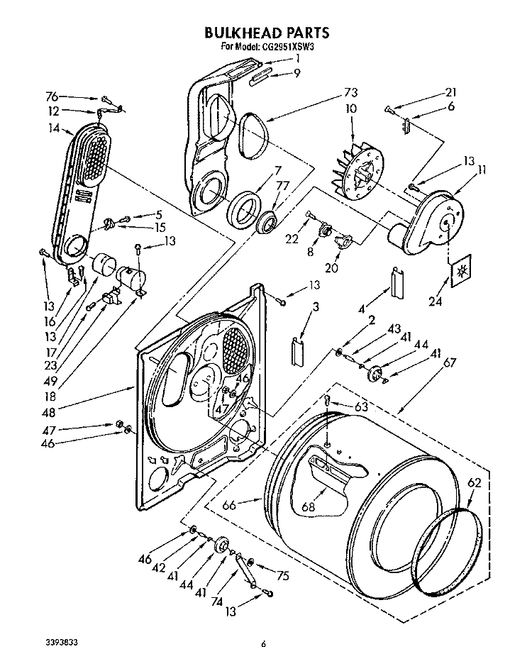 BULKHEAD, LIT/OPTIONAL Diagram and Parts List for CG2951XSW3  Whirlpool Dryer
