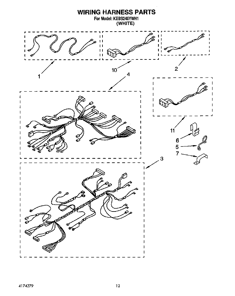 WIRING HARNESS Diagram and Parts List for KEBS246YWH1  KitchenAid Wall Oven