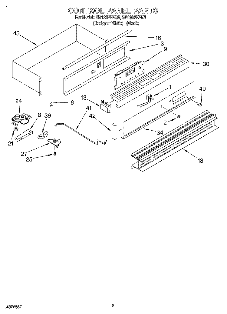 CONTROL PANEL Diagram and Parts List for SB160PEEQ2  Whirlpool Wall Oven