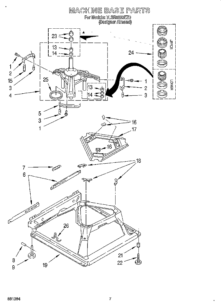MACHINE BASE Diagram and Parts List for 7LSR5233EZ0  Whirlpool Washer