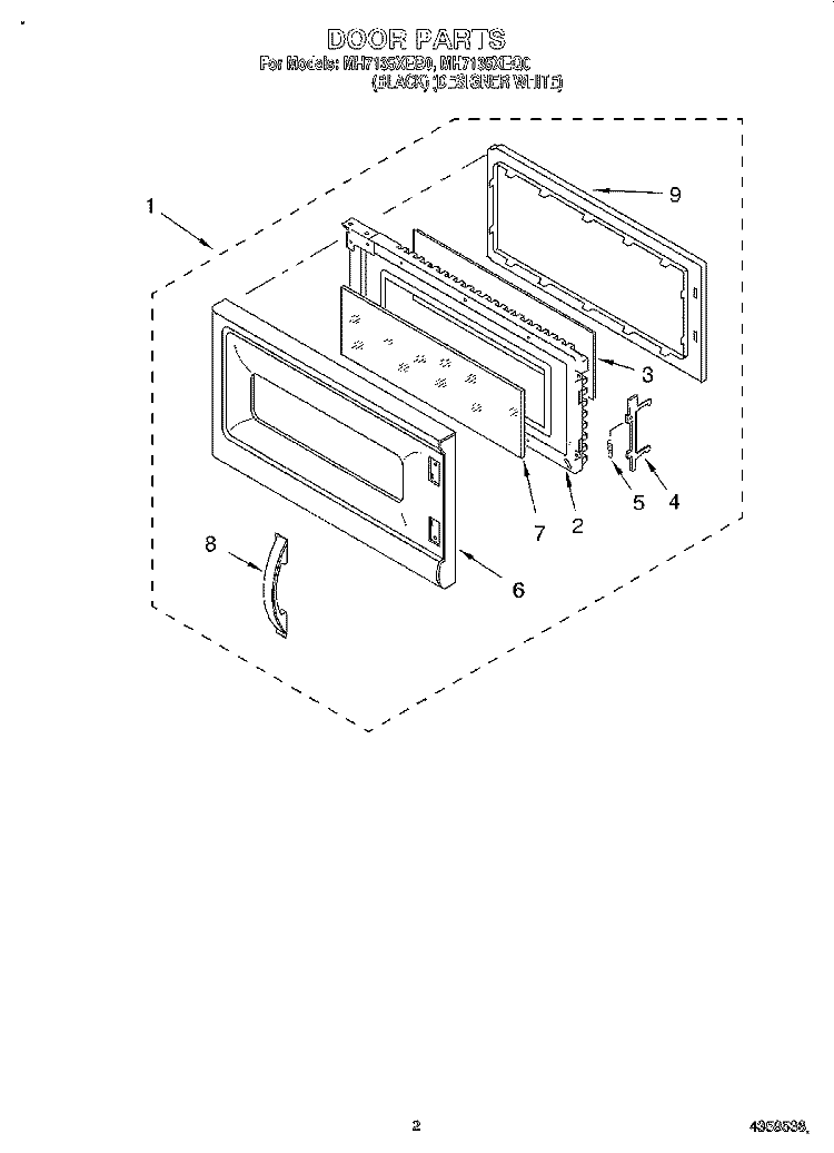 DOOR Diagram and Parts List for MH7135XEB0  Whirlpool Microwave