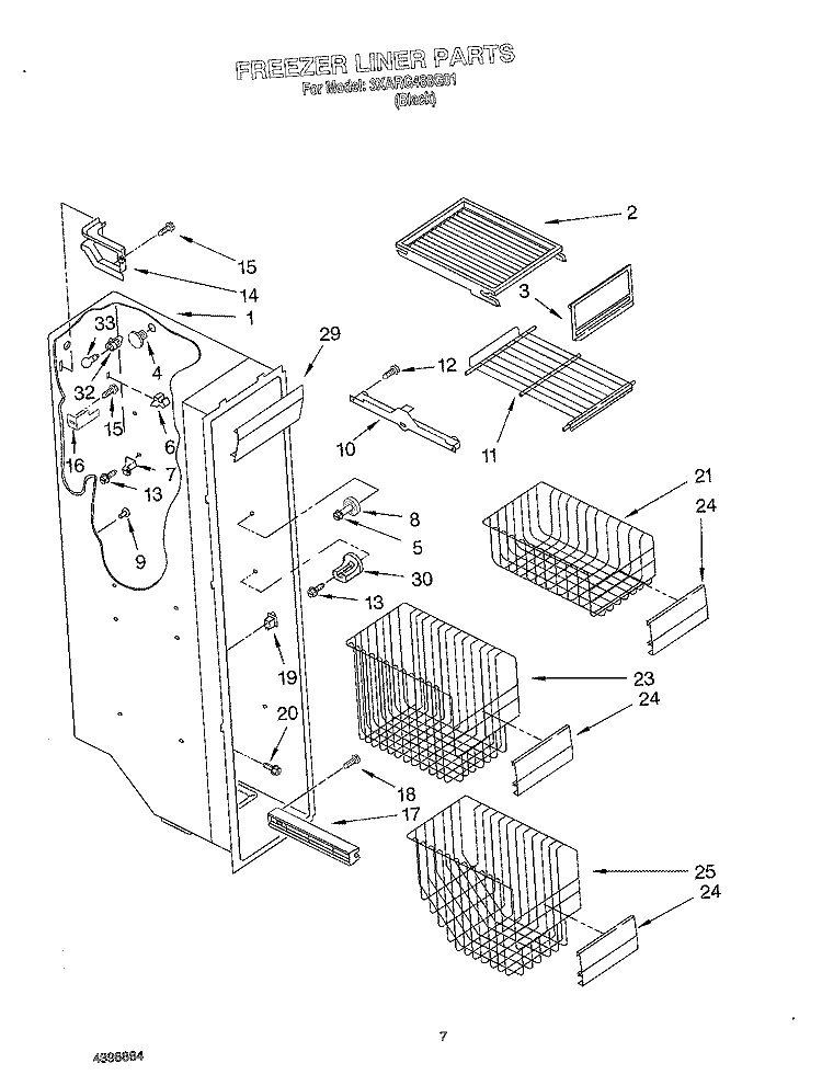 FREEZER LINER Diagram and Parts List for 3XARG488G01  Whirlpool Refrigerator