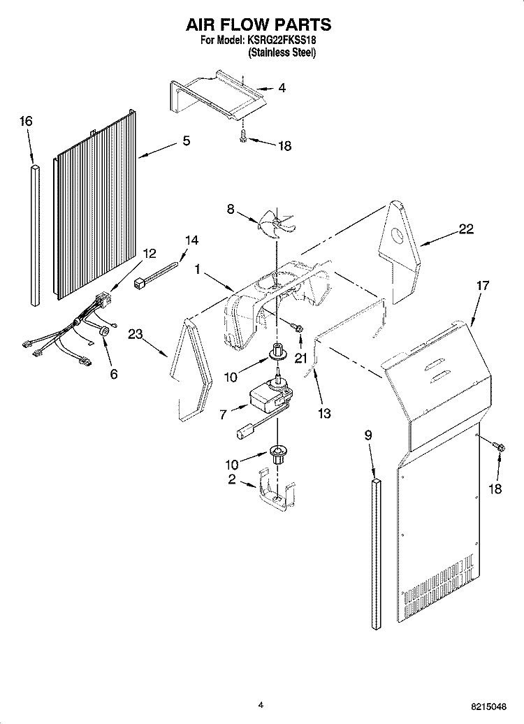 AIR FLOW PARTS Diagram and Parts List for KSRG22FKSS18  KitchenAid Refrigerator