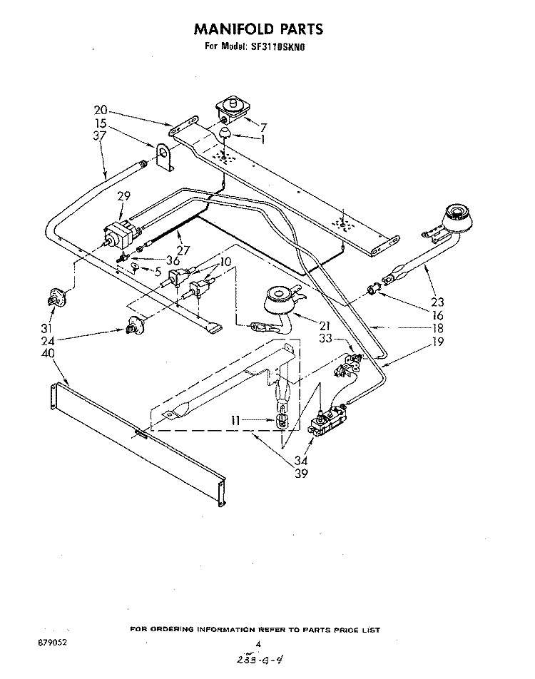 MANIFOLD Diagram and Parts List for SF3110SKN0  Whirlpool Range