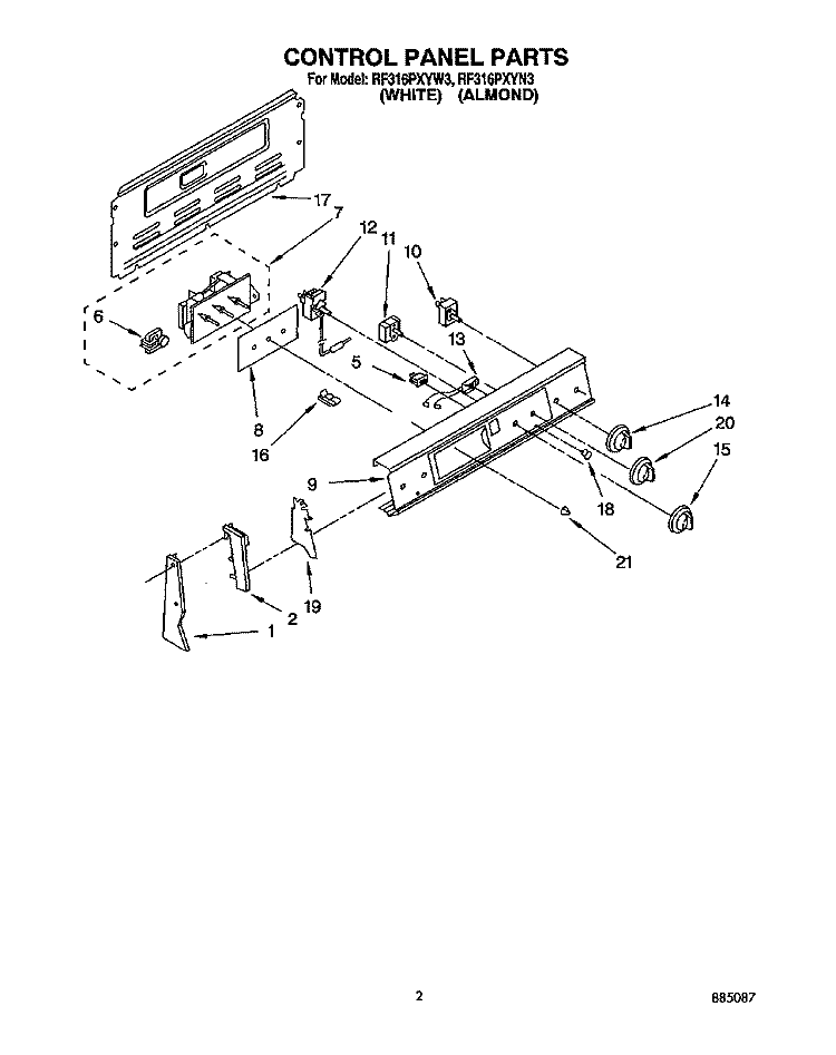 CONTROL PANEL Diagram and Parts List for RF316PXYN3  Whirlpool Range