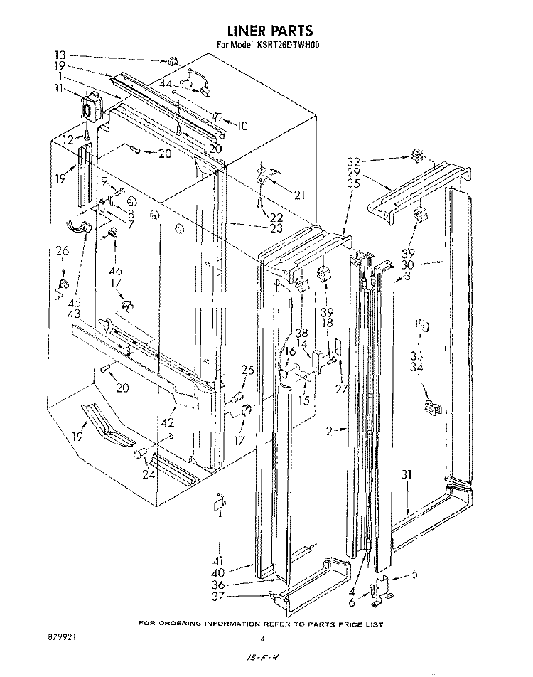 LINER Diagram and Parts List for KSRT26DTWH00  KitchenAid Refrigerator