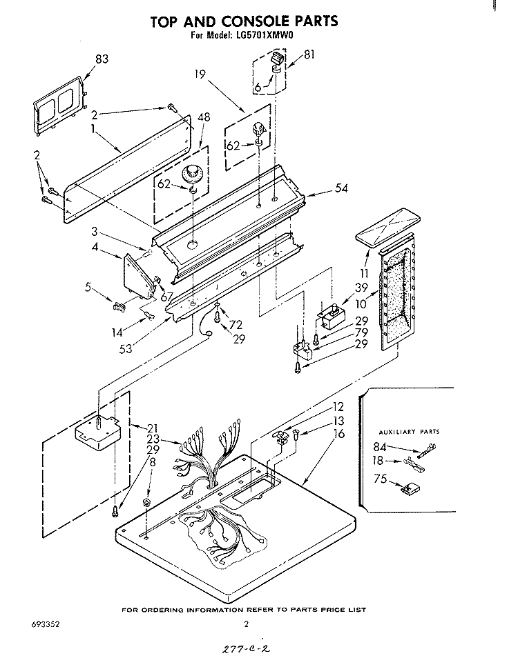 TOP AND CONSOLE , LITERATURE AND OPTIONAL Diagram and Parts List for LG5701XMW0  Whirlpool Dryer