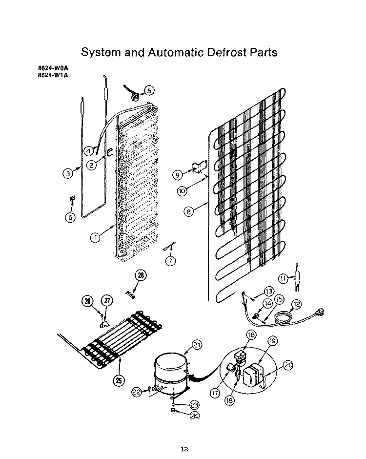 SYSTEM AND AUTOMATIC DEFROST Diagram and Parts List for 8624W0A  Roper Refrigerator