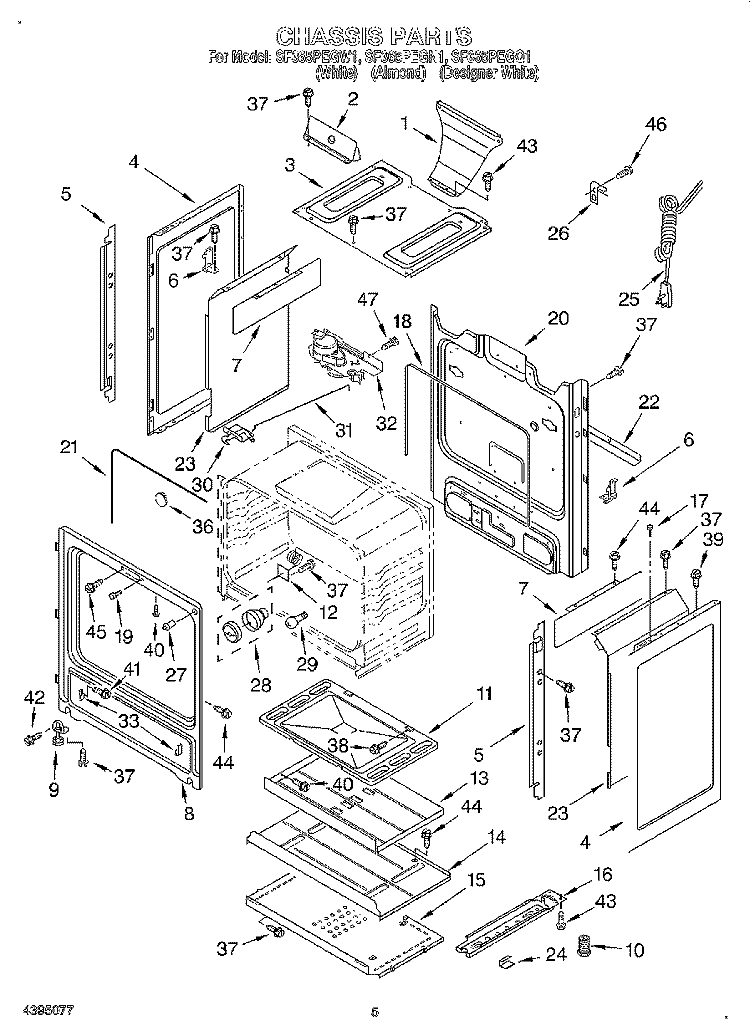 CHASSIS Diagram and Parts List for SF365PEGN1  Whirlpool Range