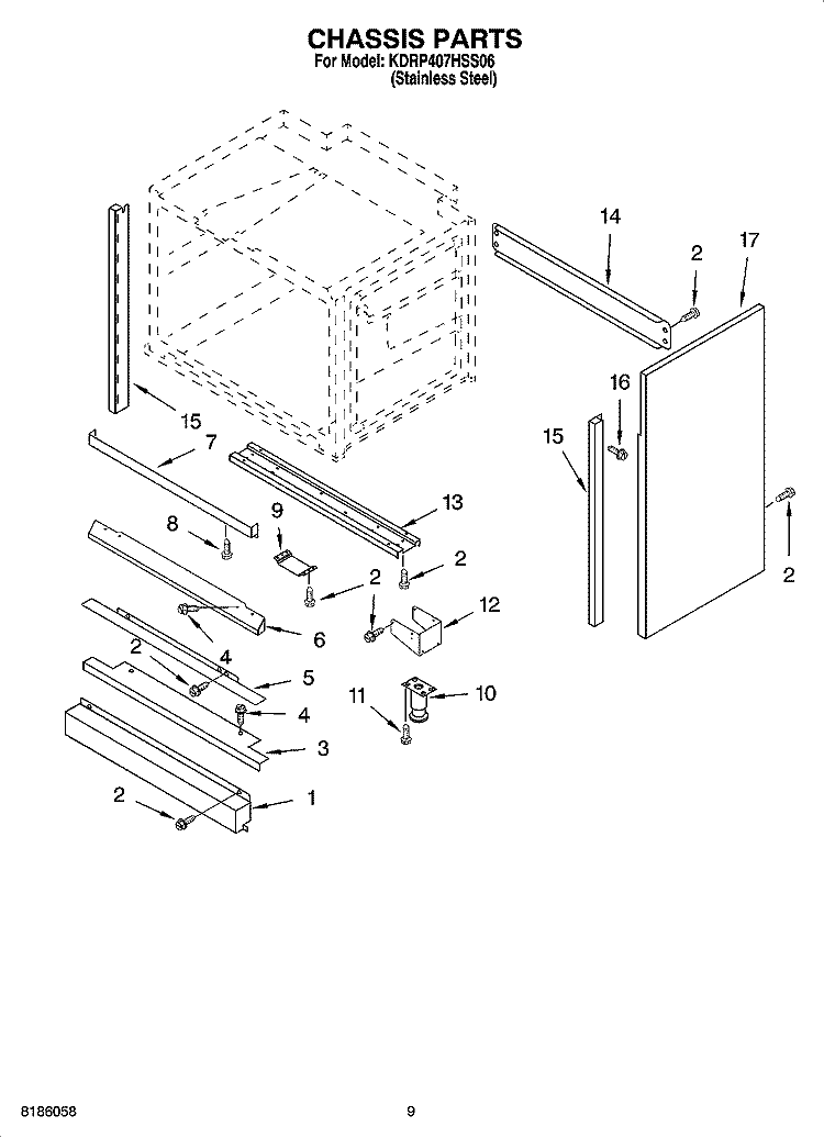 CHASSIS PARTS, MISCELLANEOUS PARTS Diagram and Parts List for KDRP407HSS06  KitchenAid Range