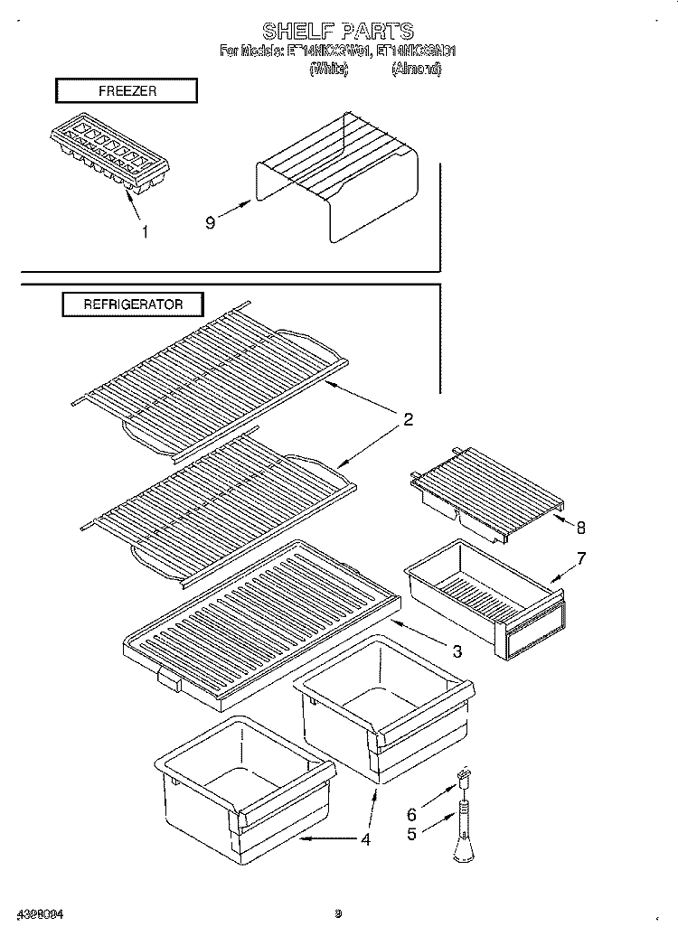 SHELF Diagram and Parts List for ET14NKXGW01  Whirlpool Refrigerator