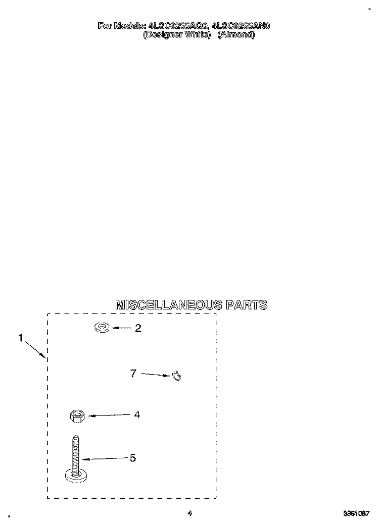 MISCELLANEOUS Diagram and Parts List for 4LSC9255AN0  Whirlpool Washer