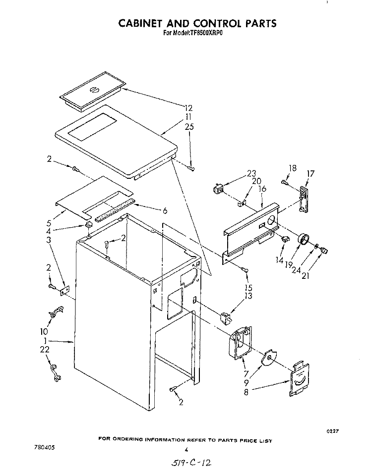 CABINET AND CONTROL Diagram and Parts List for TF8500XRP0  Whirlpool Trash Compactor