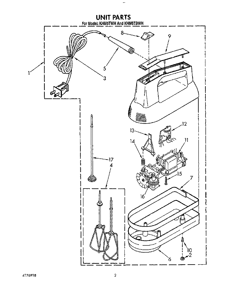 SECTION Diagram and Parts List for KHM5TWH  KitchenAid Mixer