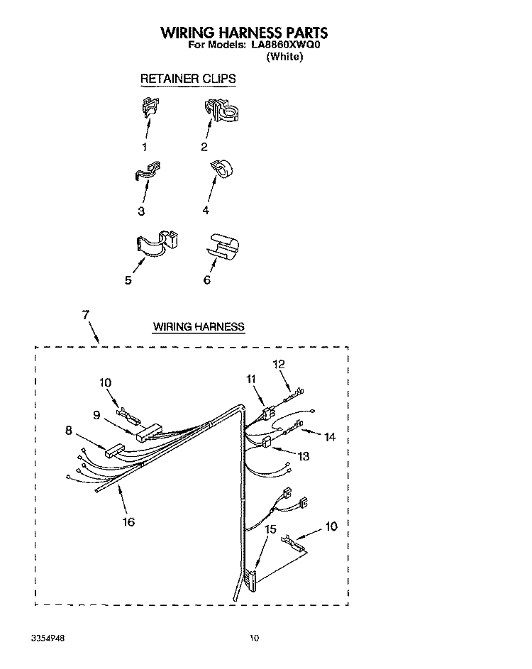 WIRING HARNESS Diagram and Parts List for LA8860XWQ0  Whirlpool Washer