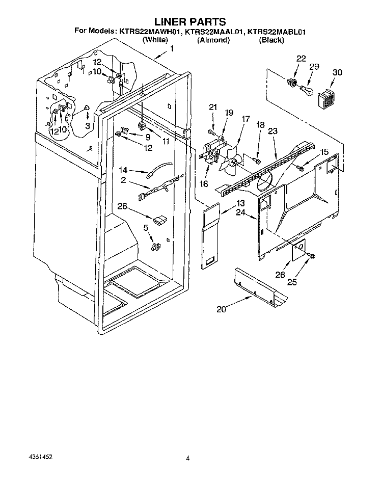 LINER Diagram and Parts List for KTRS22MABL01  KitchenAid Refrigerator