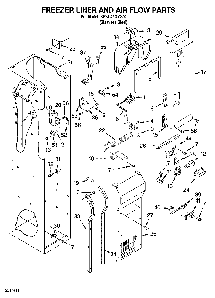 FREEZER LINER AND AIR FLOW PARTS Diagram and Parts List for KSSC42QMS02  KitchenAid Refrigerator