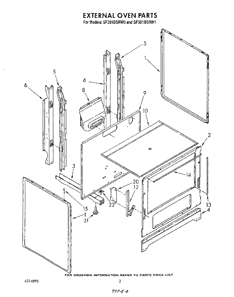 EXTERNAL OVEN Diagram and Parts List for SF301BSRW1  Whirlpool Range