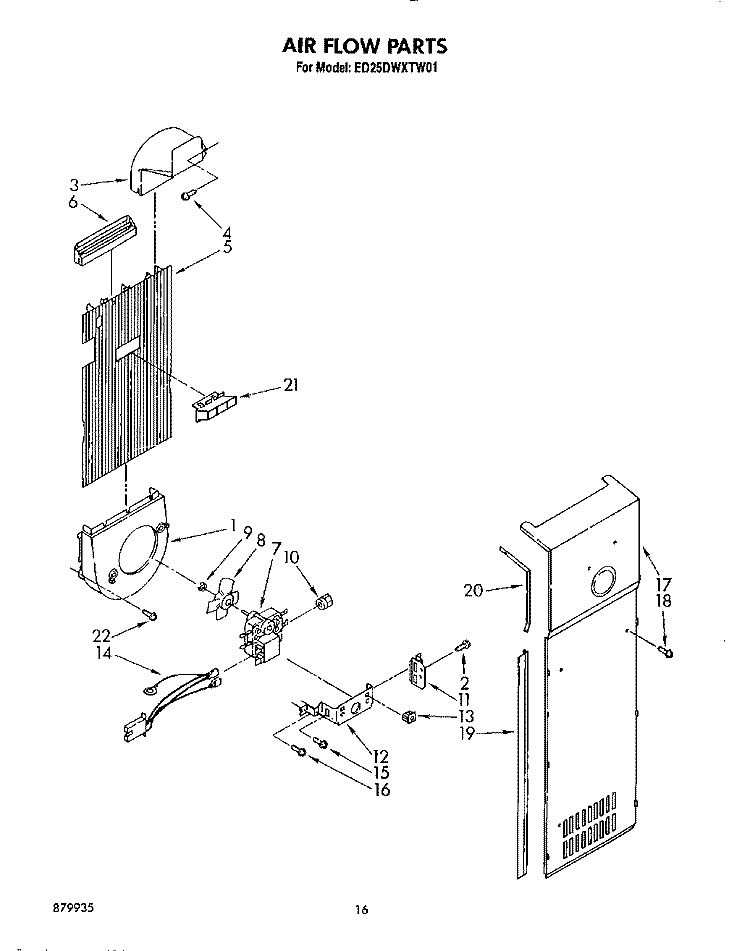AIR FLOW Diagram and Parts List for ED25DWXTM01  Whirlpool Refrigerator