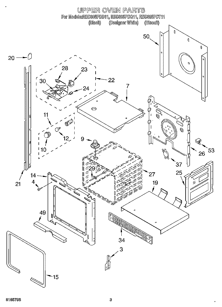 UPPER OVEN Diagram and Parts List for RBD305PDB11  Whirlpool Wall Oven