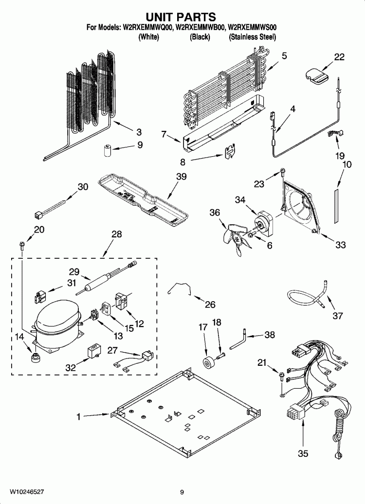 UNIT PARTS Diagram and Parts List for W2RXEMMWB00  Whirlpool Refrigerator