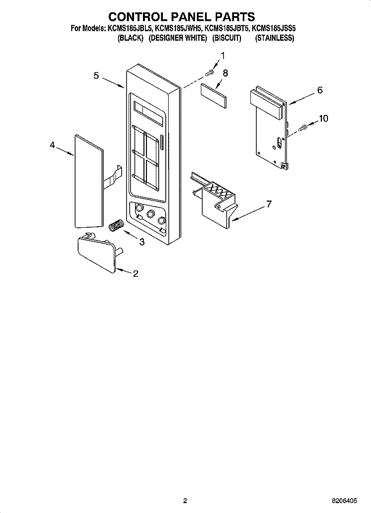 CONTROL PANEL PARTS Diagram and Parts List for KCMS185JBT5  KitchenAid Microwave
