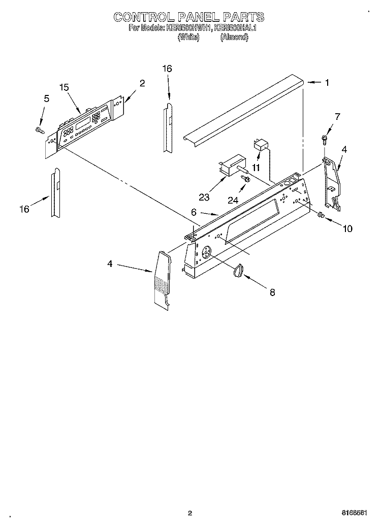 CONTROL PANEL Diagram and Parts List for KERI500HAL1  KitchenAid Range