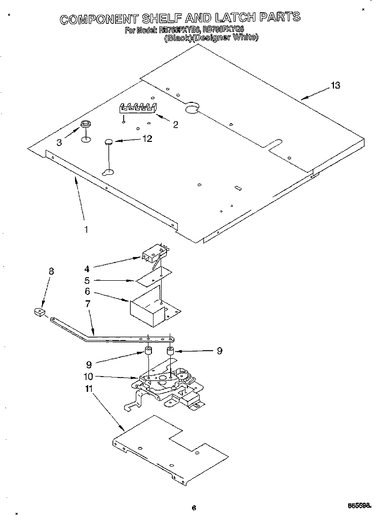COMPONENT SHELF AND LATCH Diagram and Parts List for RB760PXYB6  Whirlpool Wall Oven