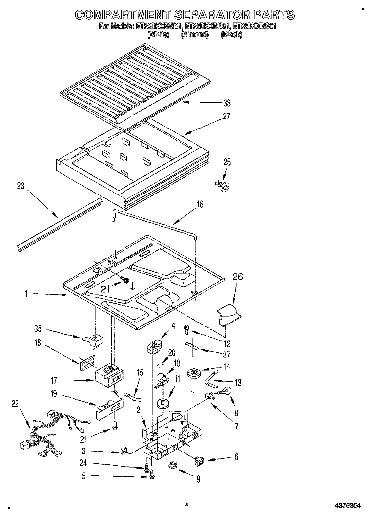 COMPARTMENT SEPARATOR Diagram and Parts List for ET22DKXBN01  Whirlpool Refrigerator