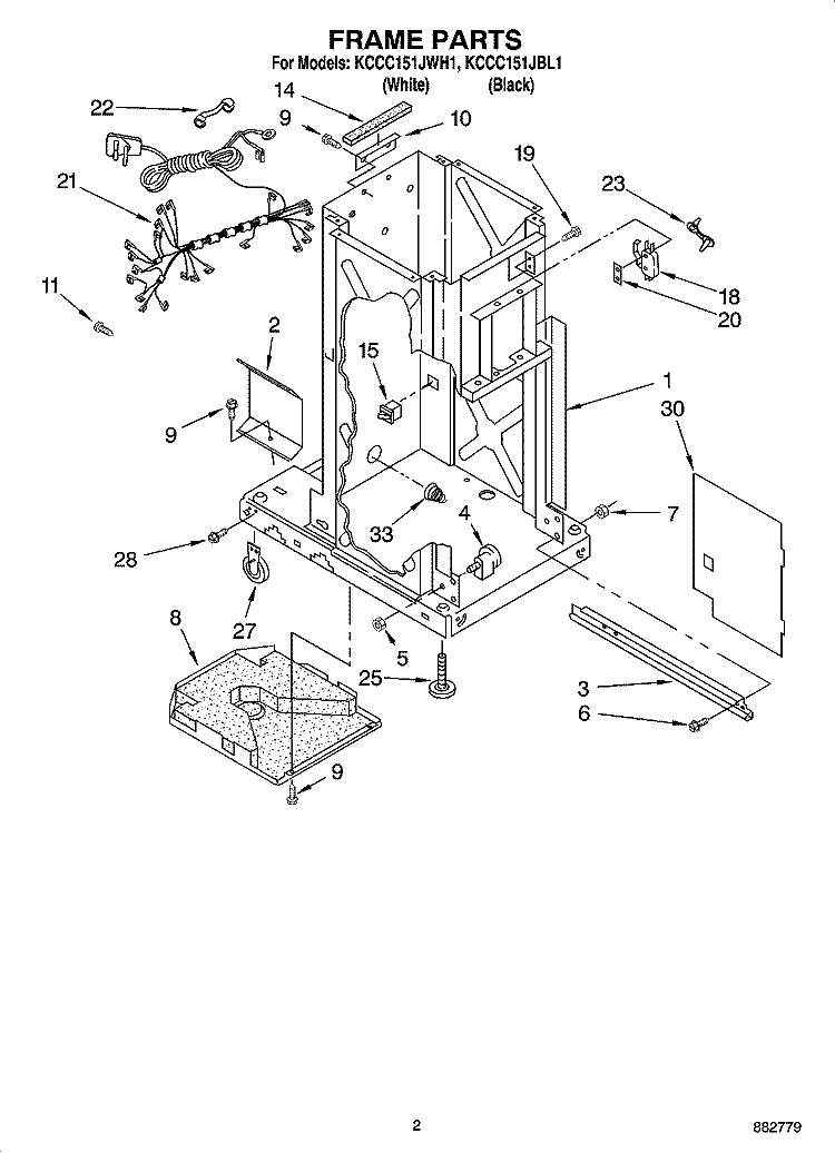 FRAME PARTS Diagram and Parts List for KCCC151JWH1  KitchenAid Trash Compactor