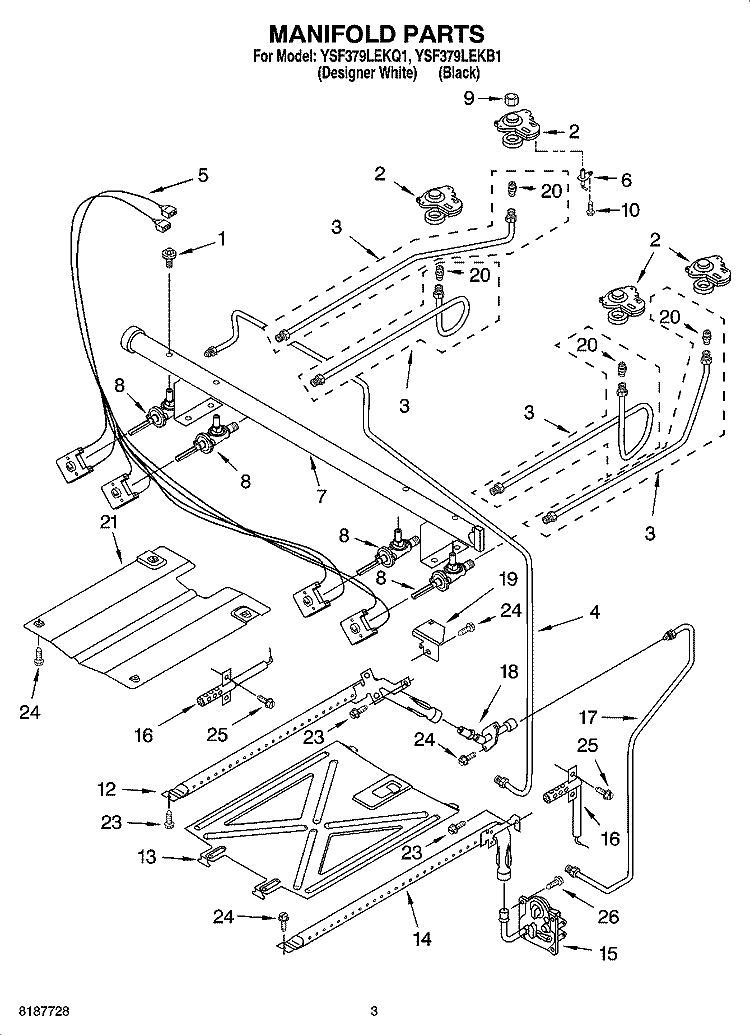 MANIFOLD PARTS Diagram and Parts List for YSF379LEKQ1  Whirlpool Range