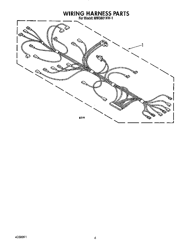 WIRING HARNESS, LIT/OPTIONAL Diagram and Parts List for MW3601XW1  Whirlpool Microwave