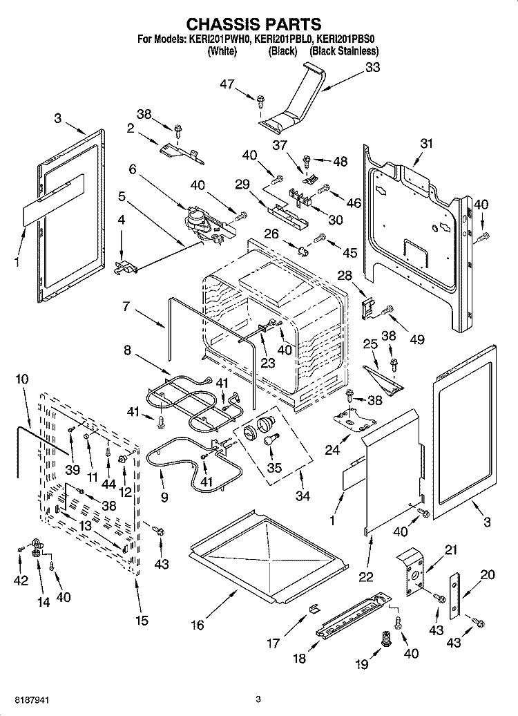 CHASSIS PARTS Diagram and Parts List for KERI201PBS0  KitchenAid Range