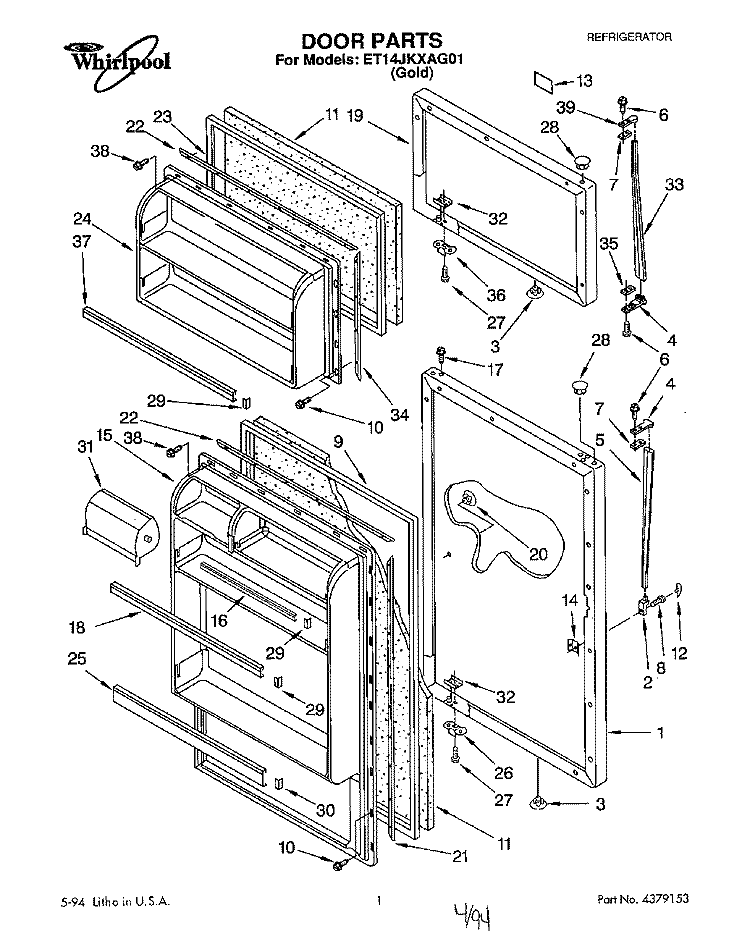 DOOR Diagram and Parts List for ET14JKXAG01  Whirlpool Refrigerator