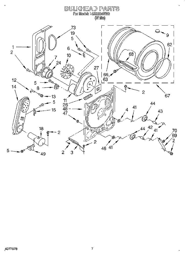 BULKHEAD Diagram and Parts List for LGR3634EW3  Whirlpool Dryer