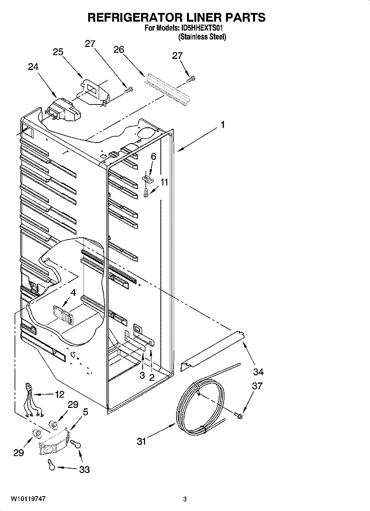 REFRIGERATOR LINER PARTS Diagram and Parts List for ID5HHEXTS01  Whirlpool Refrigerator