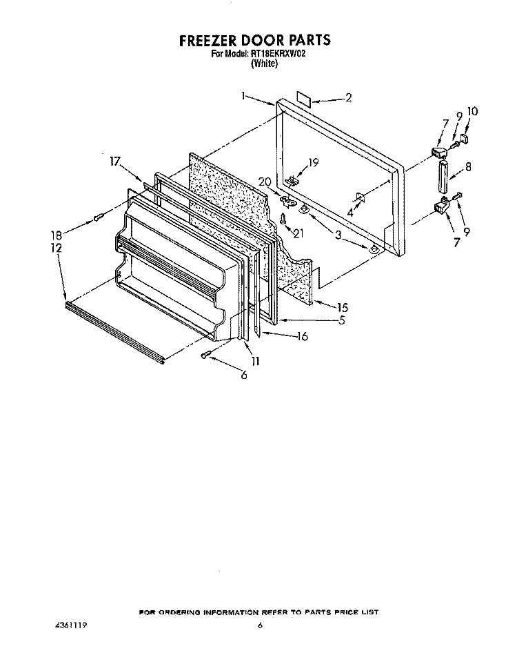 FREEZER DOOR Diagram and Parts List for RT18EKRXW02  Roper Refrigerator