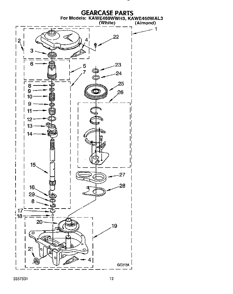 GEARCASE Diagram and Parts List for KAWE460WAL3  KitchenAid Washer
