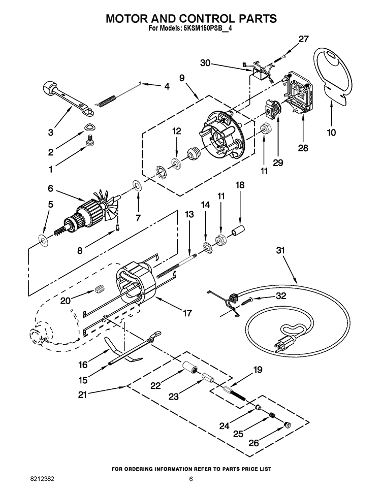 MOTOR AND CONTROL PARTS Diagram and Parts List for 5KSM1500SBMS4  KitchenAid Mixer