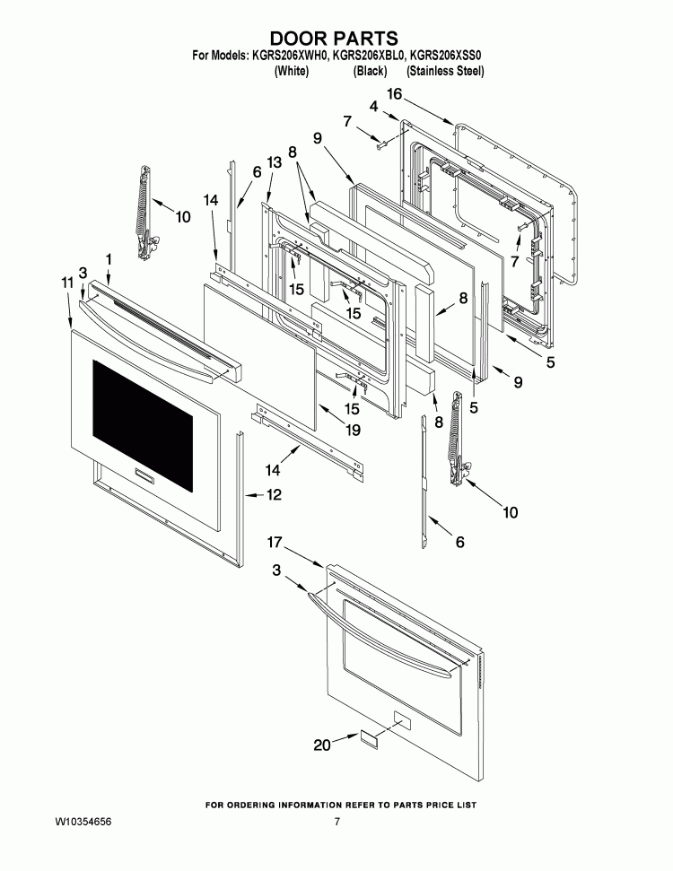DOOR PARTS Diagram and Parts List for KGRS206XBL0  KitchenAid Range
