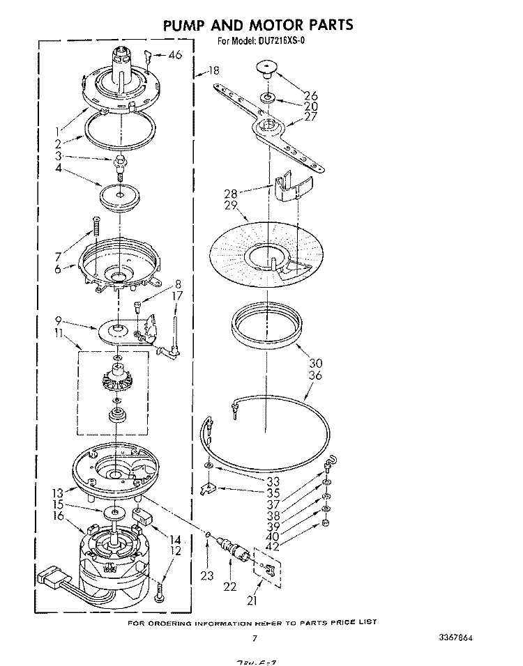 PUMP AND MOTOR Diagram and Parts List for DU7216XS0  Whirlpool Dishwasher