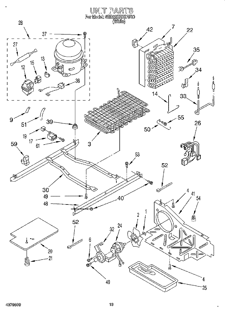 UNIT Diagram and Parts List for 6ED22ZRXDW00  Whirlpool Refrigerator