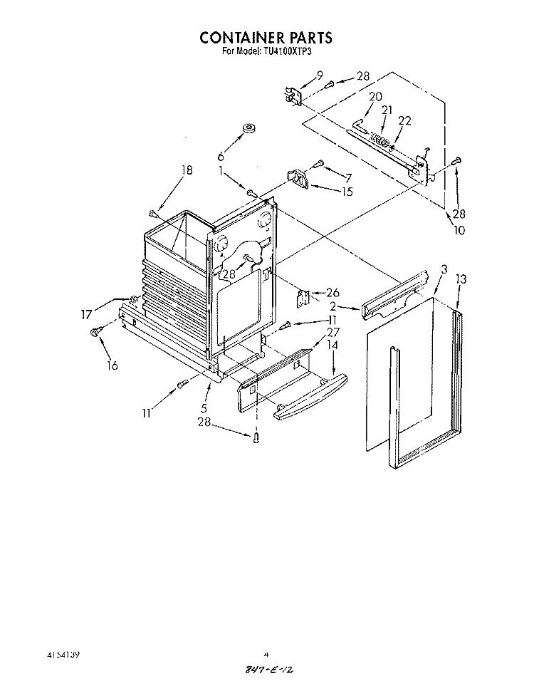 CONTAINER Diagram and Parts List for TU4100XTP3  Whirlpool Trash Compactor