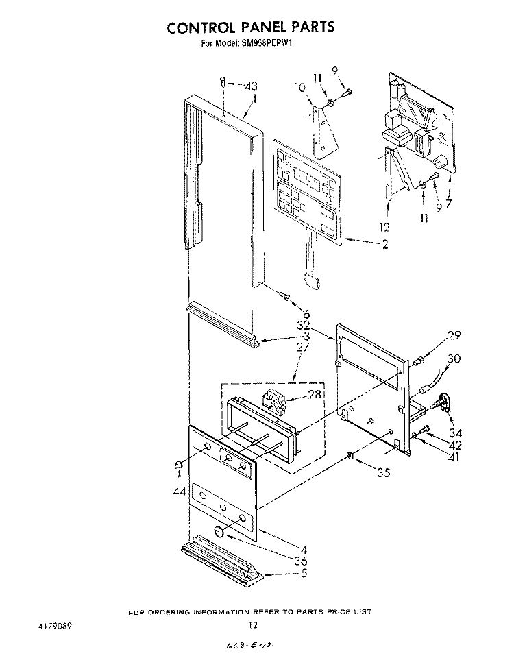 CONTROL PANEL Diagram and Parts List for SM958PEPW1  Whirlpool Range