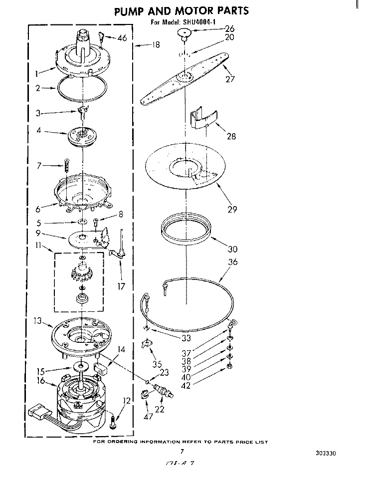PUMP AND MOTOR Diagram and Parts List for SHU40041  Whirlpool Dishwasher