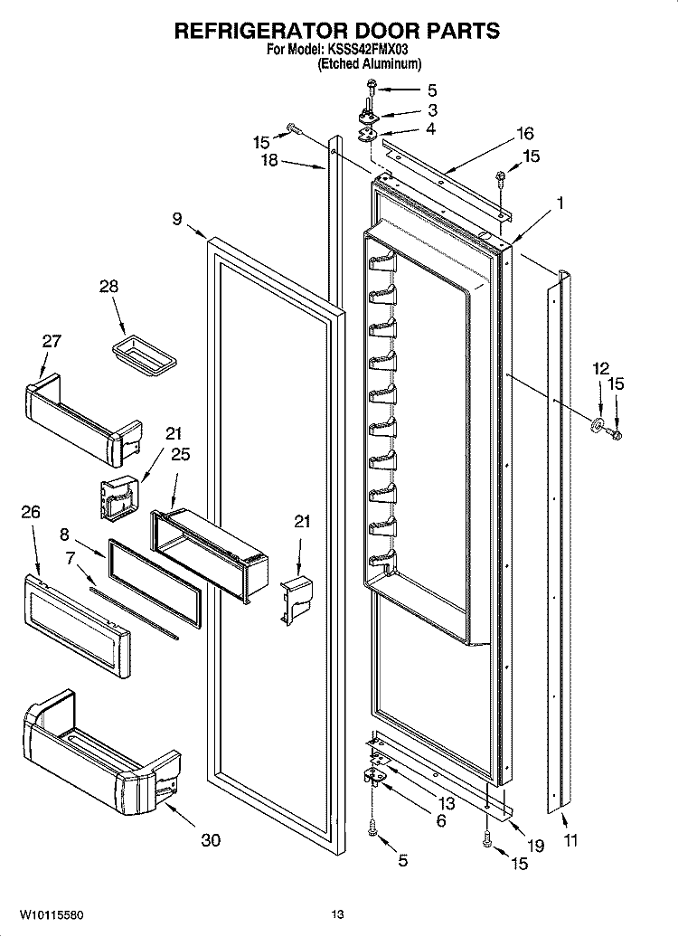 REFRIGERATOR DOOR PARTS Diagram and Parts List for KSSS42FMX03  KitchenAid Refrigerator