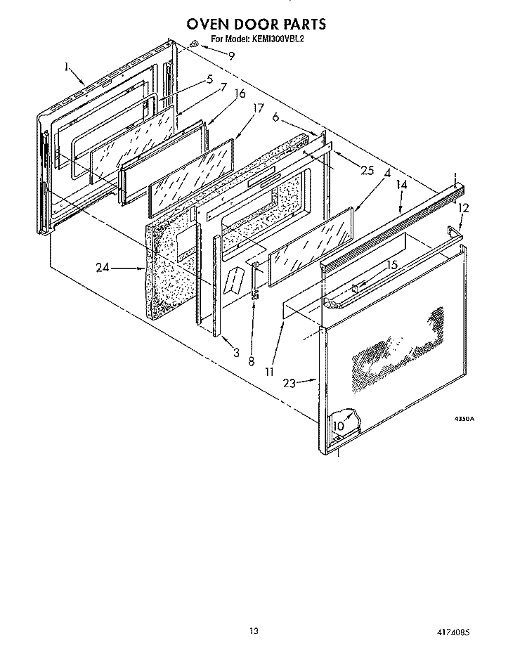 OVEN DOOR Diagram and Parts List for KEMI300VBL2  KitchenAid Microwave Oven Combo
